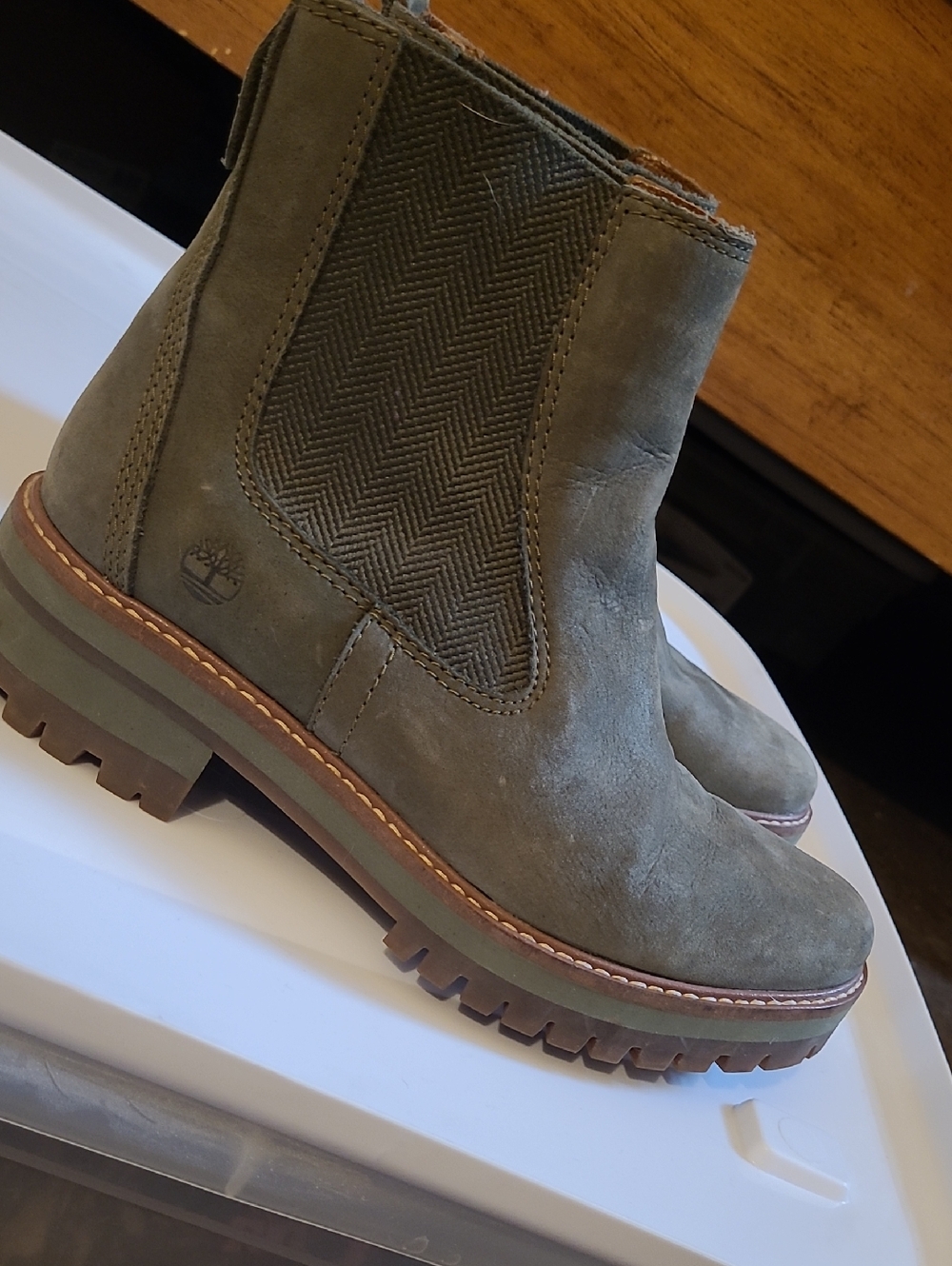 Timberland Olive Suede Lug-Sole Chelsea Boots